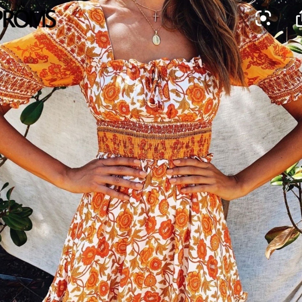 Boho Square neck floral retro summer dress Small - Picture 3 of 12